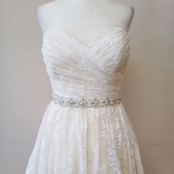 Anthropologie BHLDN Whispers + Echos Freesia lace strapless wedding gown - Picture 5 of 16